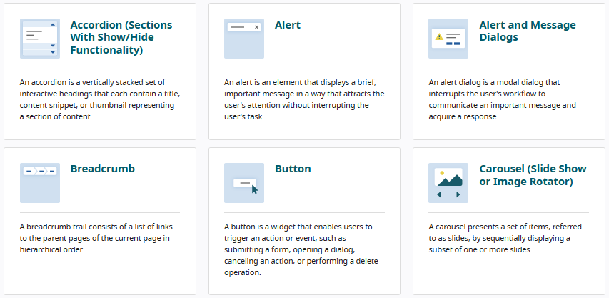 Screenshot from WAI-ARIA Authoring Practices with some common UI patterns